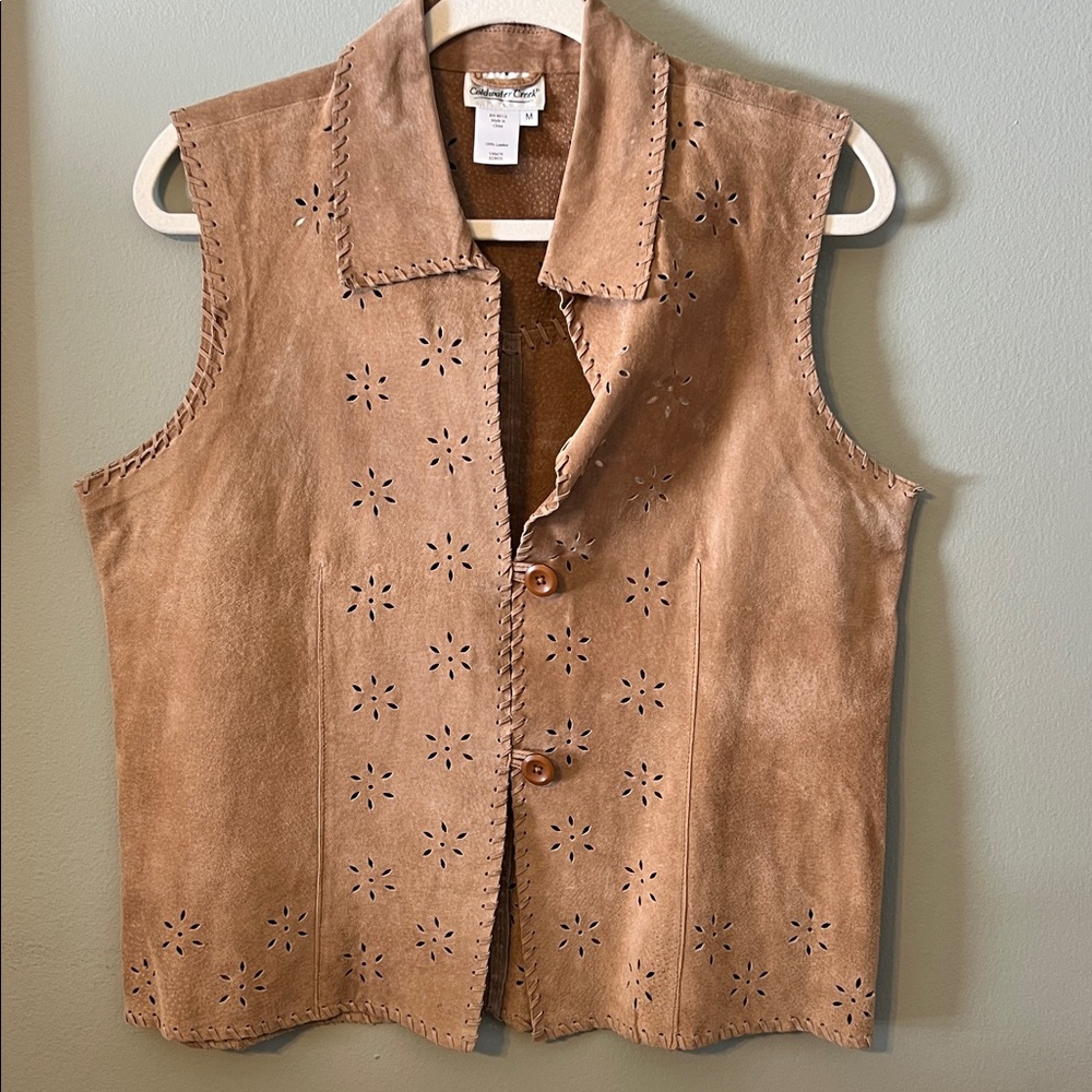 Brown Leather Vest with Cutouts. Size M